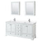 Wyndham Deborah 72" Double Bathroom Vanity In White With White Cultured Marble Countertop Undermount Square Sinks And Medicine Cabinets WCS202072DWHWCUNSMED