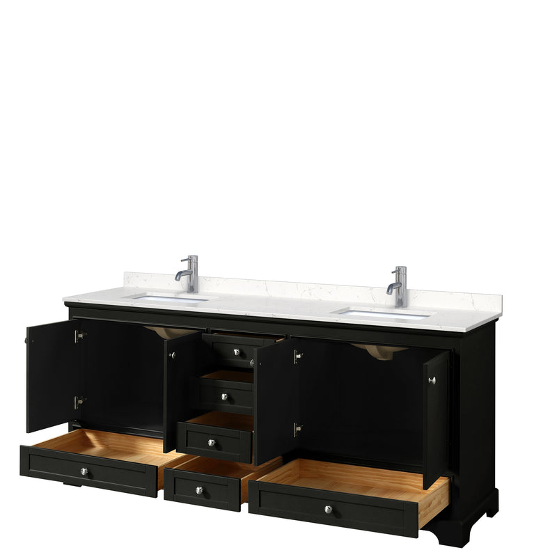 Wyndham Deborah 80" Double Bathroom Vanity In Dark Espresso with Light-Vein Carrara Cultured Marble Countertop Undermount Square Sinks and No Mirrors WCS202080DDEC2UNSMXX