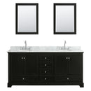 Wyndham Deborah 80" Double Bathroom Vanity In Dark Espresso White Carrara Marble Countertop Undermount Oval Sink and 24" Mirror WCS202080DDECMUNOM24