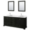 Wyndham Deborah 80" Double Bathroom Vanity In Dark Espresso White Carrara Marble Countertop Undermount Oval Sink And 24" Mirror WCS202080DDECMUNOM24