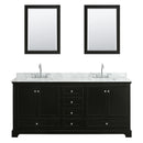 Wyndham Deborah 80" Double Bathroom Vanity In Dark Espresso White Carrara Marble Countertop Undermount Square Sink and 24" Mirror WCS202080DDECMUNSM24