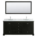 Wyndham Deborah 80" Double Bathroom Vanity In Dark Espresso White Carrara Marble Countertop Undermount Square Sink and 70" Mirror WCS202080DDECMUNSM70