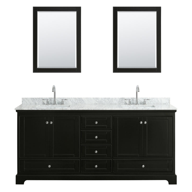 Wyndham Deborah 80" Double Bathroom Vanity In Dark Espresso White Carrara Marble Countertop Undermount Square Sink and Medicine Cabinet WCS202080DDECMUNSMED