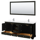 Wyndham Deborah 80" Double Bathroom Vanity In Dark Espresso with White Cultured Marble Countertop Undermount Square Sinks and 70" Mirror WCS202080DDEWCUNSM70