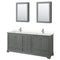 Wyndham Deborah 80" Double Bathroom Vanity In Dark Gray With Light-Vein Carrara Cultured Marble Countertop Undermount Square Sinks And Medicine Cabinets WCS202080DKGC2UNSMED