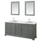 Wyndham Deborah 80" Double Bathroom Vanity In Dark Gray With White Carrara Marble Countertop Undermount Oval Sinks And 24" Mirrors WCS202080DKGCMUNOM24