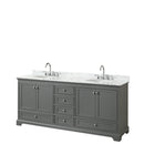 Wyndham Deborah 80" Double Bathroom Vanity In Dark Gray With White Carrara Marble Countertop Undermount Oval Sinks And No Mirrors WCS202080DKGCMUNOMXX