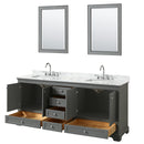 Wyndham Deborah 80" Double Bathroom Vanity In Dark Gray with White Carrara Marble Countertop Undermount Square Sinks and 24" Mirrors WCS202080DKGCMUNSM24