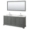 Wyndham Deborah 80" Double Bathroom Vanity In Dark Gray White Carrara Marble Countertop Undermount Square Sink And 70" Mirror WCS202080DKGCMUNSM70