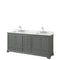 Wyndham Deborah 80" Double Bathroom Vanity In Dark Gray With White Carrara Marble Countertop Undermount Square Sinks And No Mirrors WCS202080DKGCMUNSMXX