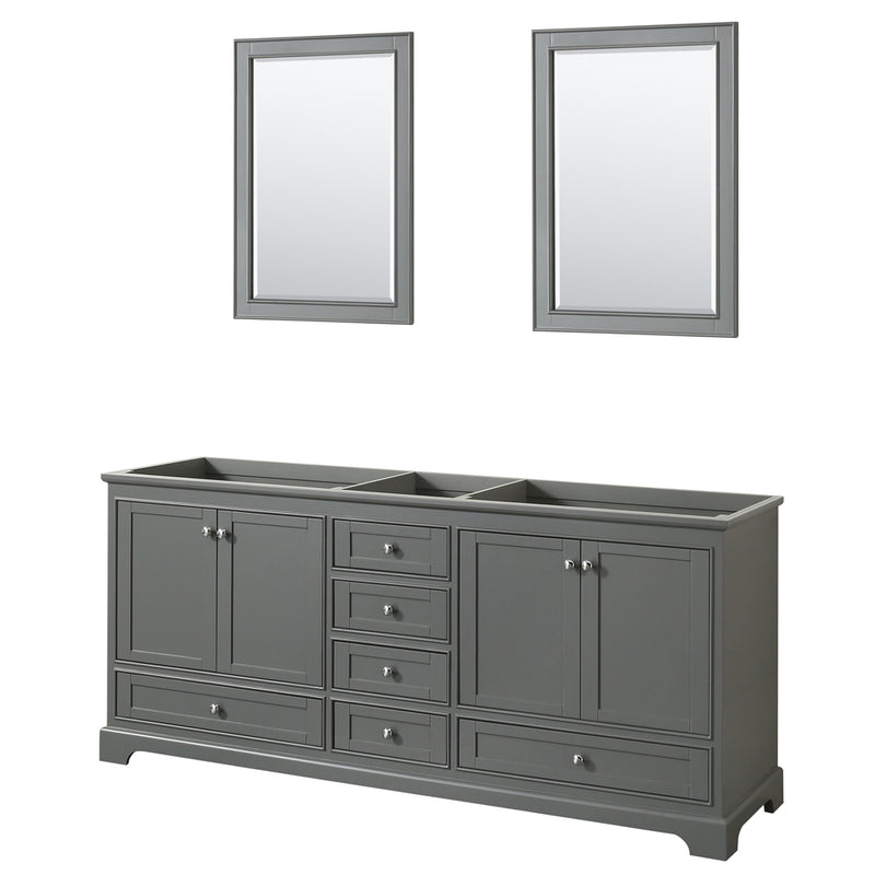 Wyndham Deborah 80" Double Bathroom Vanity In Dark Gray With No Countertop No Sinks And 24" Mirrors WCS202080DKGCXSXXM24