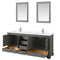 Wyndham Deborah 80" Double Bathroom Vanity In Dark Gray with White Cultured Marble Countertop Undermount Square Sinks and 24" Mirrors WCS202080DKGWCUNSM24