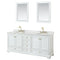 Wyndham Deborah 80" Double Bathroom Vanity In White With White Carrara Marble Countertop Undermount Oval Sinks Brushed Gold Trims And 24" Mirrors WCS202080DWGCMUNOM24