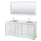 Wyndham Deborah 80" Double Bathroom Vanity In White With White Carrara Marble Countertop Undermount Square Sinks Brushed Gold Trims And 70" Mirror WCS202080DWGCMUNSM70