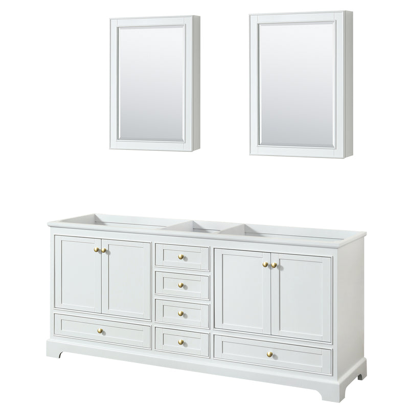 Wyndham Deborah 80" Double Bathroom Vanity In White With No Countertop No Sinks Brushed Gold Trims And Medicine Cabinets WCS202080DWGCXSXXMED