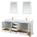 Wyndham Deborah 80" Double Bathroom Vanity In White with White Cultured Marble Countertop Undermount Square Sinks Brushed Gold Trims and 24" Mirrors WCS202080DWGWCUNSM24