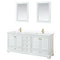 Wyndham Deborah 80" Double Bathroom Vanity In White With White Cultured Marble Countertop Undermount Square Sinks Brushed Gold Trims And 24" Mirrors WCS202080DWGWCUNSM24