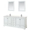 Wyndham Deborah 80" Double Bathroom Vanity In White With Light-Vein Carrara Cultured Marble Countertop Undermount Square Sinks And 24" Mirrors WCS202080DWHC2UNSM24