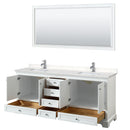 Wyndham Deborah 80" Double Bathroom Vanity In White with Light-Vein Carrara Cultured Marble Countertop Undermount Square Sinks and 70" Mirror WCS202080DWHC2UNSM70