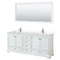 Wyndham Deborah 80" Double Bathroom Vanity In White With Light-Vein Carrara Cultured Marble Countertop Undermount Square Sinks And 70" Mirror WCS202080DWHC2UNSM70