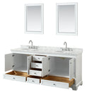 Wyndham Deborah 80" Double Bathroom Vanity In White with White Carrara Marble Countertop Undermount Oval Sinks and 24" Mirrors WCS202080DWHCMUNOM24