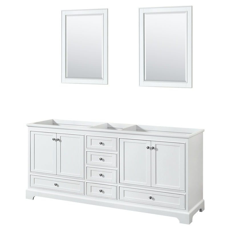 Wyndham Deborah 80" Double Bathroom Vanity In White With No Countertop No Sinks And 24" Mirrors WCS202080DWHCXSXXM24