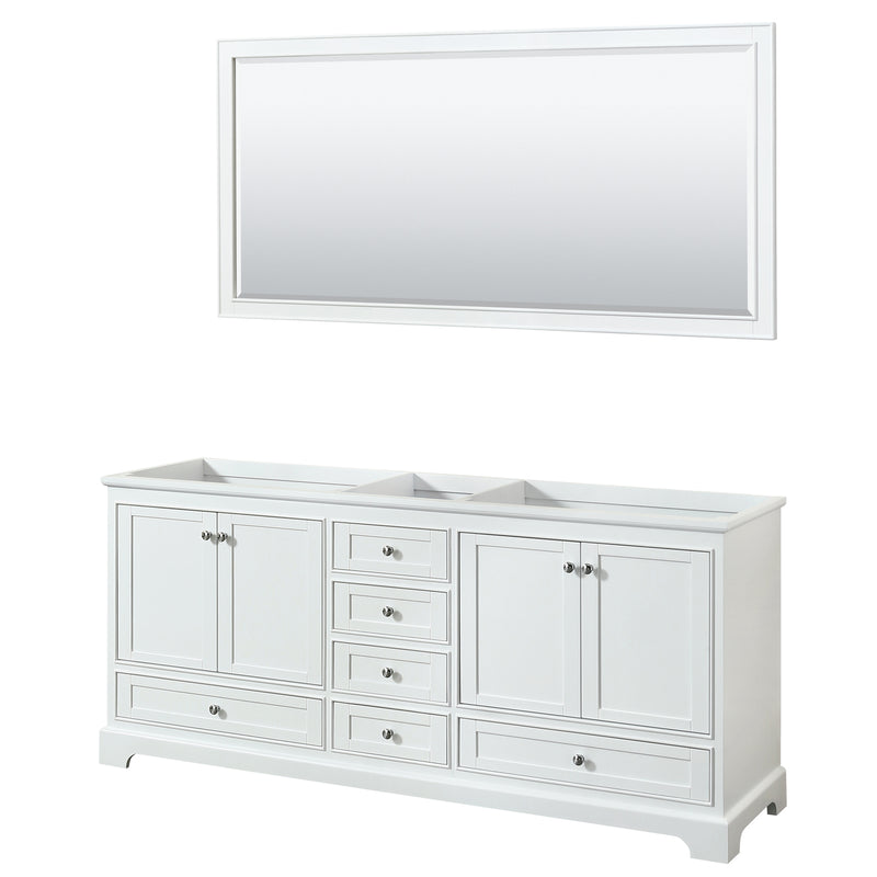 Wyndham Deborah 80" Double Bathroom Vanity In White No Countertop No Sink And 70" Mirror WCS202080DWHCXSXXM70