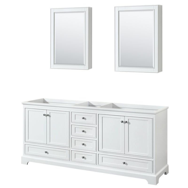 Wyndham Deborah 80" Double Bathroom Vanity In White With No Countertop No Sinks And Medicine Cabinets WCS202080DWHCXSXXMED