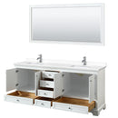 Wyndham Deborah 80" Double Bathroom Vanity In White with White Cultured Marble Countertop Undermount Square Sinks and 70" Mirror WCS202080DWHWCUNSM70