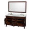 Wyndham Hatton 60" Double Bathroom Vanity In Dark Chestnut White Carrara Marble Countertop Undermount Oval Sinks and 56" Mirror WCV161660DCDCMUNRM56