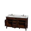 Wyndham Hatton 60" Double Bathroom Vanity In Dark Chestnut White Carrara Marble Countertop Undermount Oval Sinks and No Mirror WCV161660DCDCMUNRMXX