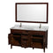 Wyndham Hatton 60" Double Bathroom Vanity In Dark Chestnut White Carrara Marble Countertop Undermount Square Sinks and 56" Mirror WCV161660DCDCMUNSM56