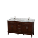 Wyndham Hatton 60" Double Bathroom Vanity In Dark Chestnut White Carrara Marble Countertop Undermount Square Sinks And No Mirror WCV161660DCDCMUNSMXX