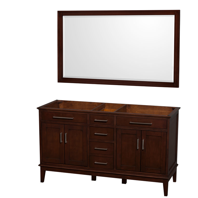 Wyndham Hatton 60" Double Bathroom Vanity In Dark Chestnut No Countertop No Sinks And 56" Mirror WCV161660DCDCXSXXM56