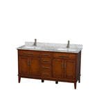 Wyndham Hatton 60" Double Bathroom Vanity In Light Chestnut White Carrara Marble Countertop Undermount Square Sinks And No Mirror WCV161660DCLCMUNSMXX