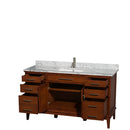 Wyndham Hatton 60" Single Bathroom Vanity In Light Chestnut White Carrara Marble Countertop Undermount Square Sink and No Mirror WCV161660SCLCMUNSMXX