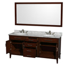 Wyndham Hatton 72" Double Bathroom Vanity In Dark Chestnut White Carrara Marble Countertop Undermount Oval Sinks and 70" Mirror WCV161672DCDCMUNRM70