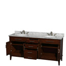 Wyndham Hatton 72" Double Bathroom Vanity In Dark Chestnut White Carrara Marble Countertop Undermount Oval Sinks and No Mirror WCV161672DCDCMUNRMXX