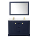 Wyndham Avery 48" Double Bathroom Vanity In Dark Blue Light-Vein Carrara Cultured Marble Countertop Undermount Square Sinks and 46" Mirror WCV232348DBLC2UNSM46