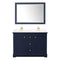 Wyndham Avery 48" Double Bathroom Vanity In Dark Blue White Cultured Marble Countertop Undermount Square Sinks and 46" Mirror WCV232348DBLWCUNSM46