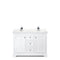 Wyndham Avery 48" Double Bathroom Vanity In White Light-Vein Carrara Cultured Marble Countertop Undermount Square Sinks and No Mirror WCV232348DWHC2UNSMXX