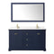 Wyndham Avery 60" Double Bathroom Vanity In Dark Blue Light-Vein Carrara Cultured Marble Countertop Undermount Square Sinks and 58" Mirror WCV232360DBLC2UNSM58