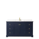 Wyndham Avery 60" Single Bathroom Vanity In Dark Blue Light-Vein Carrara Cultured Marble Countertop Undermount Square Sink and No Mirror WCV232360SBLC2UNSMXX