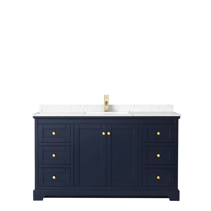 Wyndham Avery 60" Single Bathroom Vanity In Dark Blue Light-Vein Carrara Cultured Marble Countertop Undermount Square Sink and No Mirror WCV232360SBLC2UNSMXX