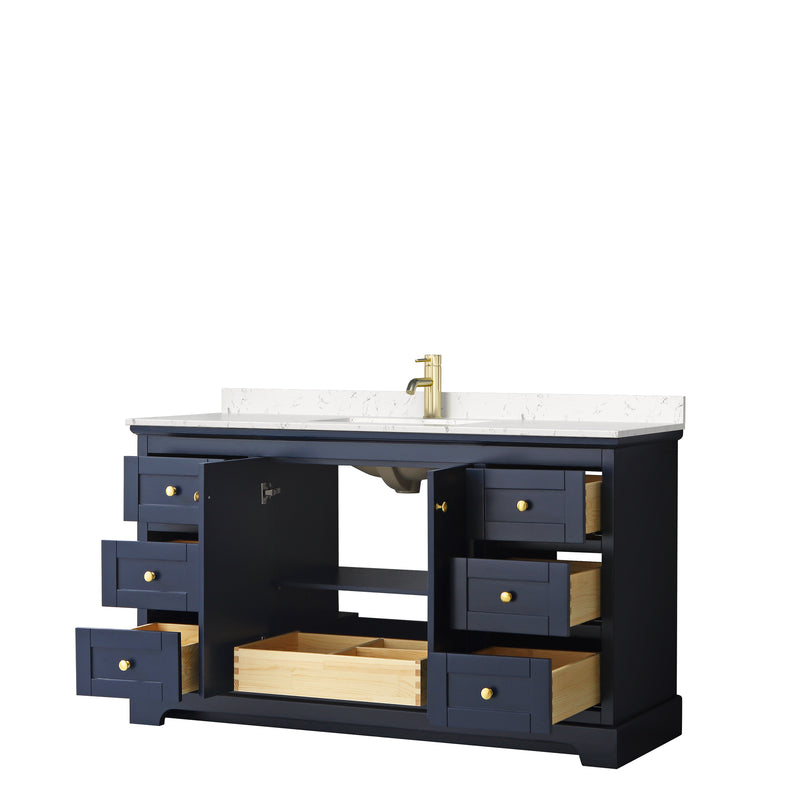 Wyndham Avery 60" Single Bathroom Vanity In Dark Blue Light-Vein Carrara Cultured Marble Countertop Undermount Square Sink and No Mirror WCV232360SBLC2UNSMXX