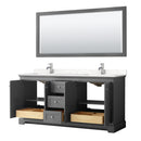 Wyndham Avery 72" Double Bathroom Vanity In Dark Gray Light-Vein Carrara Cultured Marble Countertop Undermount Square Sinks and No Mirror WCV232372DKGC2UNSMXX