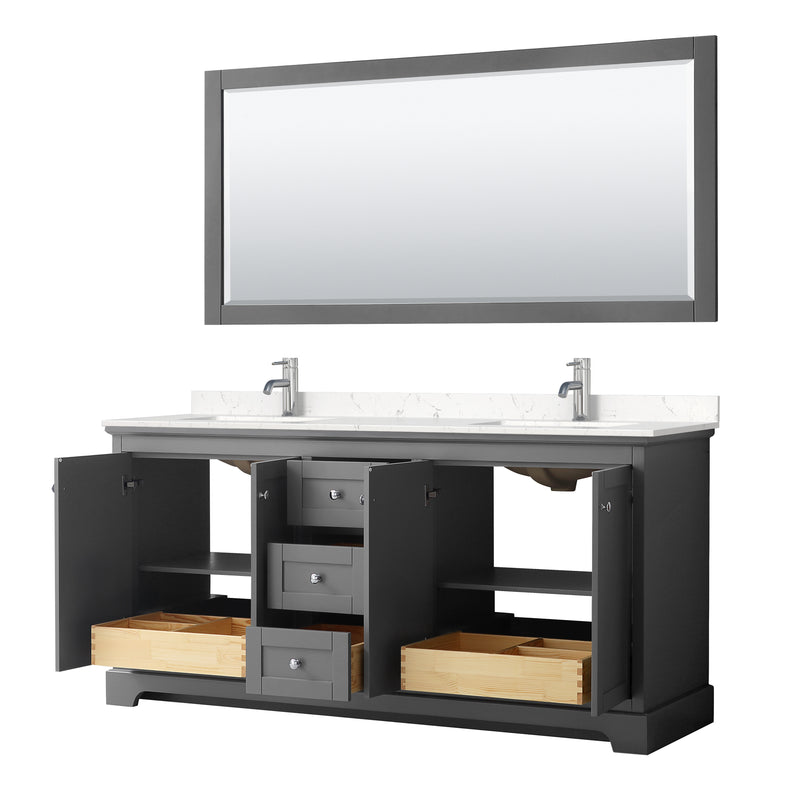 Wyndham Avery 72" Double Bathroom Vanity In Dark Gray Light-Vein Carrara Cultured Marble Countertop Undermount Square Sinks and No Mirror WCV232372DKGC2UNSMXX