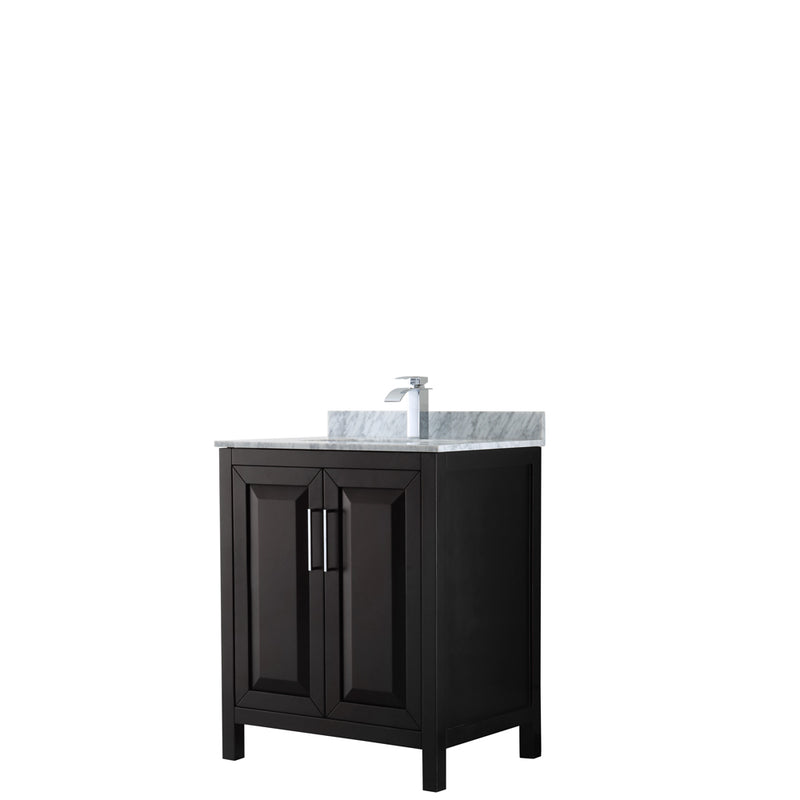 Wyndham Daria 30" Single Bathroom Vanity In Dark Espresso White Carrara Marble Countertop Undermount Square Sink And No Mirror WCV252530SDECMUNSMXX