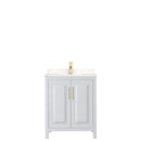 Wyndham Daria 30" Single Bathroom Vanity In White Light-Vein Carrara Cultured Marble Countertop Undermount Square Sink Brushed Gold Trims and No Mirror WCV252530SWGC2UNSMXX