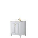 Wyndham Daria 30" Single Bathroom Vanity In White Light-Vein Carrara Cultured Marble Countertop Undermount Square Sink Brushed Gold Trims And No Mirror WCV252530SWGC2UNSMXX